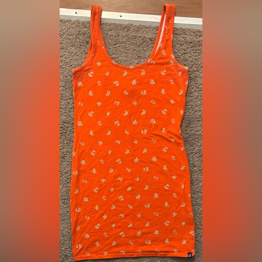 Volcom Woman’s Lg Orange Floral Tank Summer Dress Beautiful Condition Like New